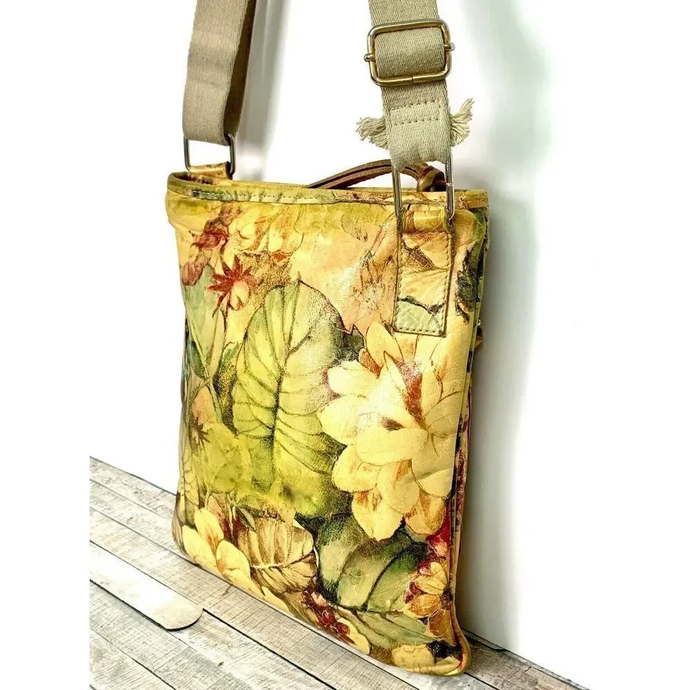 MAURIZIO TAIUTI FLOWERS MULTICOLOR GENUINE LEATHER X-BODY MESSENGER SHOULDER BAG